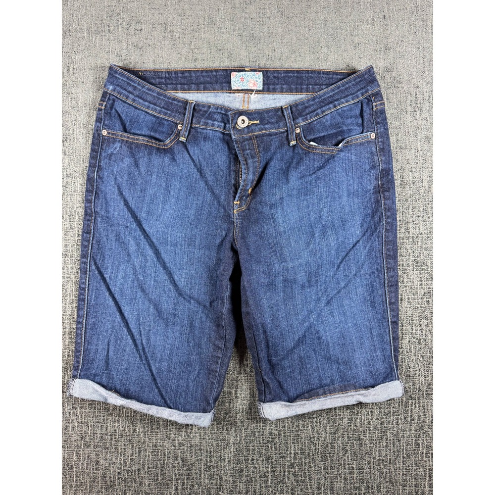 LS & Co Dark Wash Bermuda Denim Shorts Cuffed Blue Womens Size 34 Waist